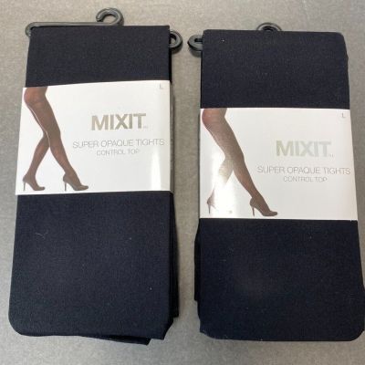 2 pair MIXIT Super Opaque Control Top Tights Black Size Large New